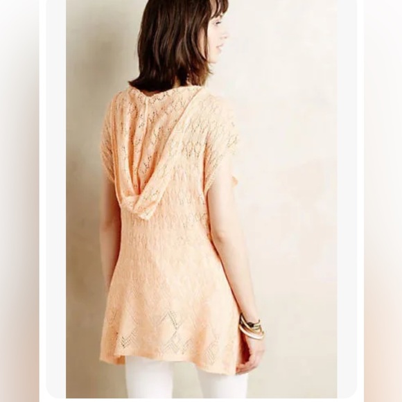 - Anthropologie Moth orange sherbert hooded pointelle sweater pullover - Picture 2 of 5